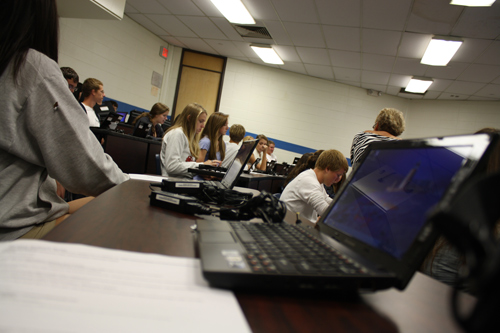 On day of the Netbooks rollout, juniors in Mrs. Toepfers class got used to the new computers.