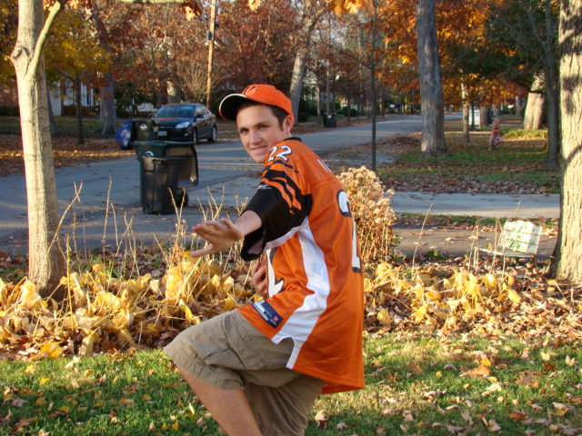 Chris Simons shows off his Bengals spirit after a victory over the Tennessee Titans