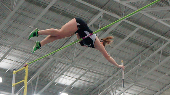 (Photo by: bigeast.com).  Mackenzie Fields pole vaulted to first in the Big East during her senior season.  