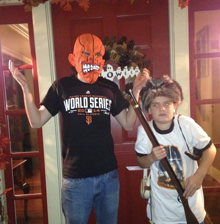 Two trick-or-treaters practicing their technique suddenly realize they dont know when to stop. (PHOTO BY MORIARTY)