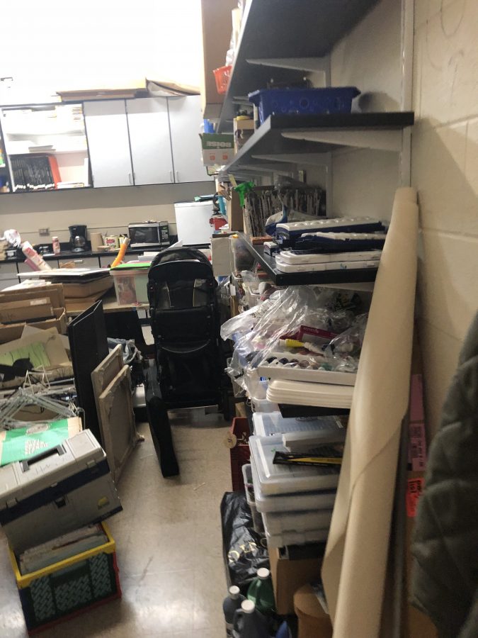 The large art classroom closet is shared between Mrs. Richardson, and her art-teacher-friend Mrs. Hasselback, and shows how much space and items are needed for different art courses (PHOTO BY COATES).
