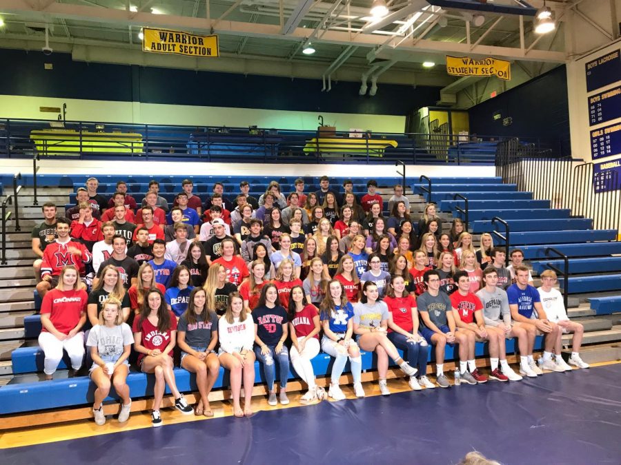 Seniors wearing their college shirts (PHOTO BY GRIMMER)